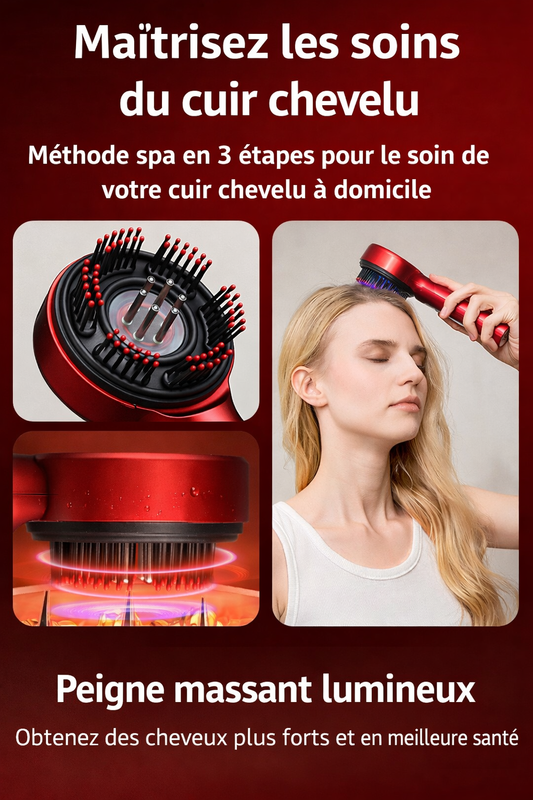 Peigne massant lumière rouge Pulsana – Applicateur capillaire stimulant pour le cuir chevelu